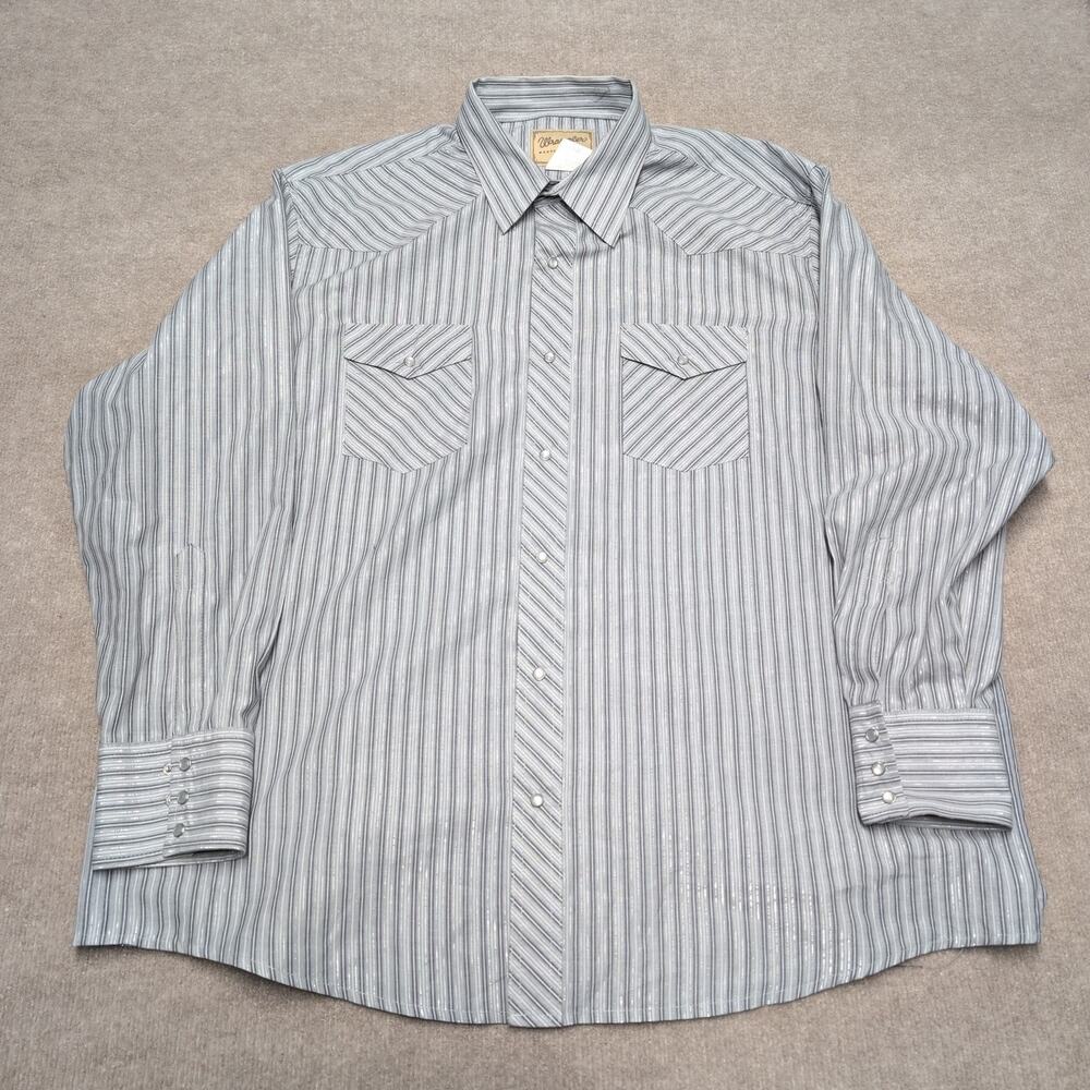 Wrangler Western Shirt Men's Gray Strip Bright Button Up Long Sleeve Sz 2XL Tall